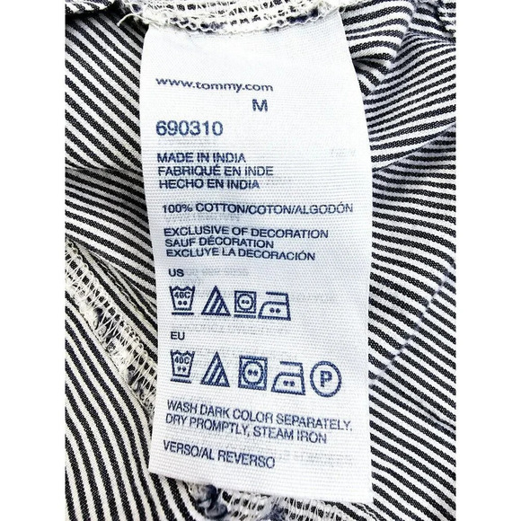Tommy Hilfiger Size Medium Women's Black White Stripe Elbow Button Logo Shirt - Picture 8 of 13